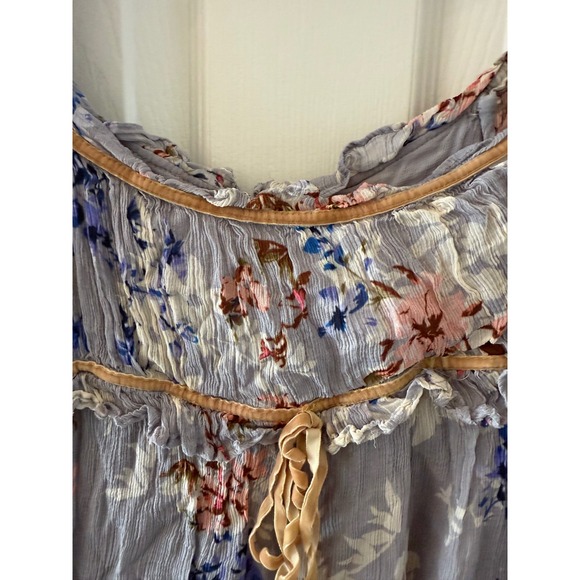 Free People‎ Marney Mini Dress XS Gray Floral Velvet Trim Boho Romant - Picture 12 of 12